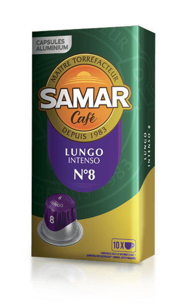 Café Lungo Intenso N8 de la marque Samar, un café corsé et riche en saveurs pour les amateurs de café fort